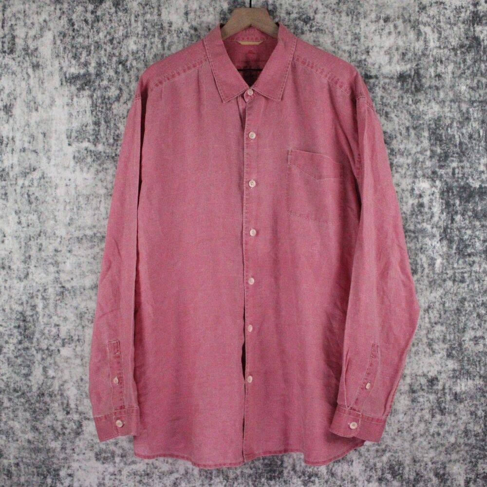 Tommy Bahama Relax Shirt Mens Size XXL Coral Long Sleeve Linen Relaxed Button Up